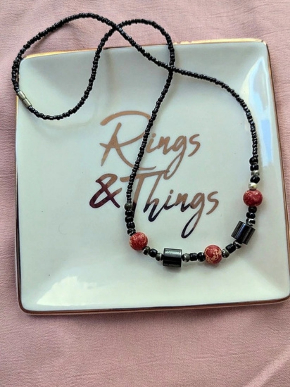 Beaded Statement Necklace in Black & Red